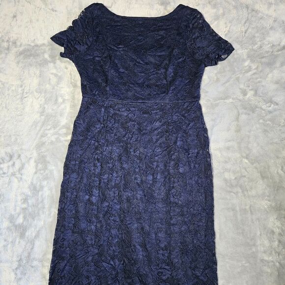 Torrid Special Occasion Navy Lace Short Sleeve Fit & Flare Formal Gown - Picture 3 of 5